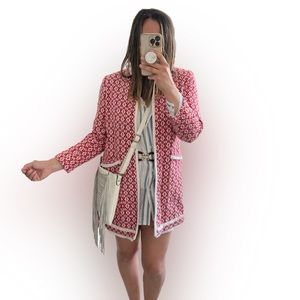 Cynthia Rowley Long Cardigan Coat Red White Size Small